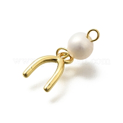 Brass & Natural Pearl U Shaped Pendants&nbsp;KK-Z093-38G