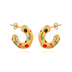 304 Stainless Steel Rhinestone C-Shaped Stud Earrings&nbsp;FS-WGCE1EF-02