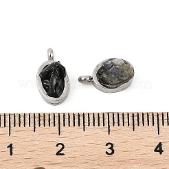 Natural Mixed Gemstone Chip 304 Stainless Steel Oval Charms&nbsp;KK-P300-10P