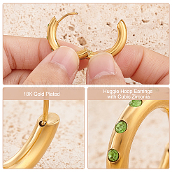 3Pairs 3 Colors Real 18K Gold Plated 304 Stainless Steel Huggie Hoop Earrings with Cubic Zirconia&nbsp;EJEW-PH0001-27
