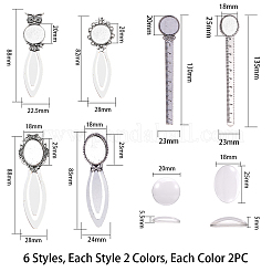 Tibetan Style Bookmark Cabochon Settings and Transparent Oval Glass Cabochons&nbsp;TIBE-SC0001-05