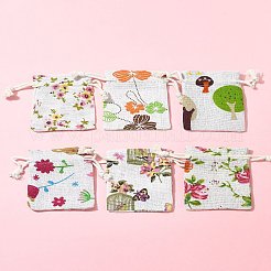 24Pcs 6 Colors Floral Animal Printed Burlap Packing Pouches&nbsp;ABAG-FS0001-13
