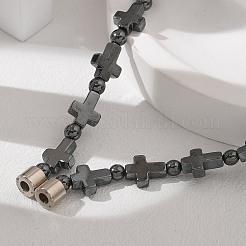 Round Cross Synthetic Non-Magnetic Hematite Beaded Necklaces&nbsp;NJEW-R020-03