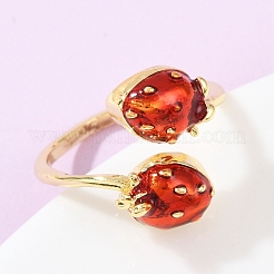 Brass Enamel Fruit Strawberry Cuff Rings&nbsp;RJEW-C139-19C-G