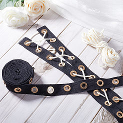 4 Yards Cotton Ribbons with Golden Tone Eyelet Rings&nbsp;OCOR-GF0002-89
