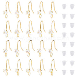 32Pcs 4 Styles Brass Pave Clear Cubic Zirconia Earring Hooks&nbsp;KK-TA0008-45