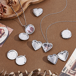 12Pcs 2 Styles Stainless Steel Round Locket Pendants&nbsp;STAS-GA0002-05
