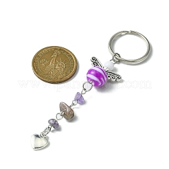 Gemstone Chip & Alloy Heart Pendant Keychain with Acrylic Beads&nbsp;KEYC-JKC00538