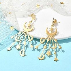 201 Stainless Steel Moon & Star Dangle Stud Earrings for Women&nbsp;EJEW-TA00368