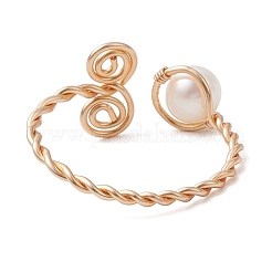 Round Natural Cultured Freshwater Pearl Beads Finger Rings&nbsp;RJEW-JR00776