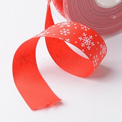 Snowflake Polyester Grosgrain Ribbon for Christmas&nbsp;SRIB-K002-25mm-D01