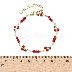 Brass Enamel Cherry Link Chains Bracelets for Women&nbsp;BJEW-JB13882