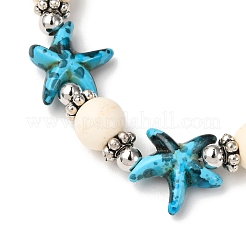 Starfish Synthetic Turquoise Beads & Brass Beads Stretch Bracelets&nbsp;BJEW-JB12408-03