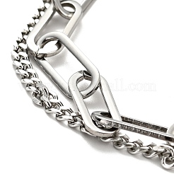 Tarnish Resistant 201 Stainless Steel Paper & Curb Chains Double Layered Multi-strand Bracelet for Women&nbsp;BJEW-A126-19P