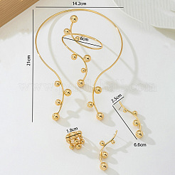 Iron Round Beaded Collar & Stud Earrings & Cuff Bangles & Rings Sets&nbsp;FS-WG833C7-01