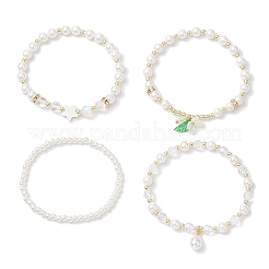 4Pcs 4 Styles Shell Pearl Round Beads Stretch Bracelets&nbsp;BJEW-JB12098