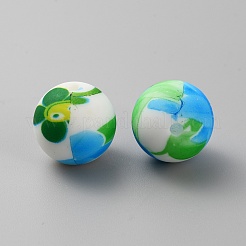 Round with Flower Food Grade Eco-Friendly Silicone Beads&nbsp;SIL-WH0006-21C