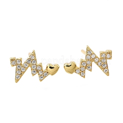 Heartbeat Brass Micro Pave Clear Cubic Zirconia Stud Earrings&nbsp;EJEW-G433-06G