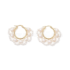 Natural Cultured Freshwater Pearl Flower Hoop Earrings&nbsp;EJEW-TA00731