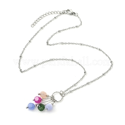 Natural Multicolor Tourmaline Dice Beaded Tassel Pendant 304 Stainless Steel Satellite Chain Necklaces for Women&nbsp;NJEW-JN06450-02