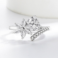 Brass Micro Pave Cubic Zirconia Cuff Open Rings&nbsp;WGF4155-01