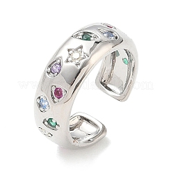 Brass Micro Pave Colorful Cubic Zirconia Cuff Open Rings&nbsp;RJEW-Z145-05P