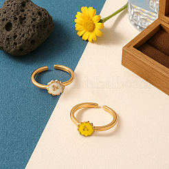 4Pcs 2 Colors Brass Enamel Adjustable Cuff Rings for Women&nbsp;RJEW-HY0001-23