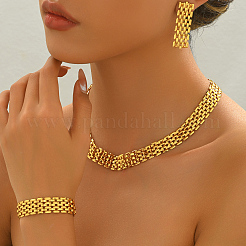Vintage Hollow Chain Weave Iron Stud Earrings & Necklaces & Bracelets Sets for Women's Party Wedding&nbsp;BU8711