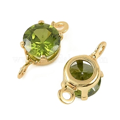 Brass Pave Cubic Zirconia Flat Round Connector Charms&nbsp;KK-P347-01G-03