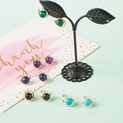 Mixed Gemstone Round Beads Stud Earrings for Girl Women&nbsp;EJEW-JE04666