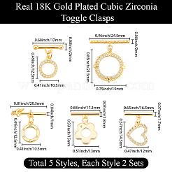10Pcs 5 Styles Brass Micro Pave Clear Cubic Zirconia Toggle Clasps&nbsp;KK-BBC0025-26