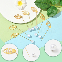 60Pcs 2 Styles Leaf Stainless Steel Round Tray Stick Lapel Pins&nbsp;JEWB-SC0001-75E