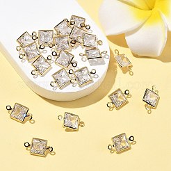 SHEGRACE Brass Pave Clear Cubic Zirconia Square Connector Charms&nbsp;XGRQ2O493-447G