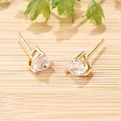 Heart Brass Pave Cubic Zirconia Stud Earrings for Women&nbsp;EJEW-G428-29B-02