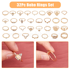 32Pcs 32 Style Alloy Finger Rings Sets with Crystal Rhinestone&nbsp;RJEW-FI0001-04