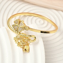 Brass Micro Pave Clear Cubic Zirconia Cuff Bangles&nbsp;BJEW-F513-04G