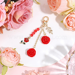 1Pc Valentine's Day Theme Rose Resin & Alloy Enamel Pendant Decoration&nbsp;HJEW-BM0001-68