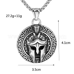 304 Stainless Steel Flat Round with Warrior Helmet Pendant Box Chain Necklaces for Men&nbsp;FS-WG73C38-02