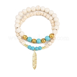 2Pcs 2 Styls Synthetic Magnesite & Turquoise Round Beads Stretch Bracelets&nbsp;BJEW-JB12399