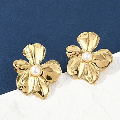 304 Stainless Steel ABS Plastic Pearl Stud Earrings for Women&nbsp;EJEW-U046-12B-G