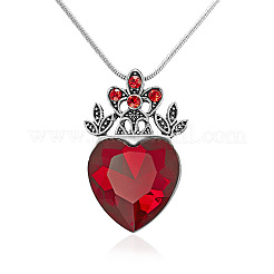 Brass Pave Glass Crown Heart Pendant Necklaces&nbsp;FS-WG3AF77-01
