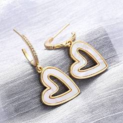 Heart Brass Micro Pave Clear Cubic Zirconia Dangle Stud Earrings&nbsp;KK-D363-12C-G