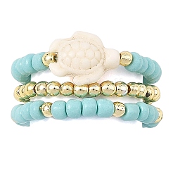 3Pcs Synthetic Turquoise & Hematite & Glass Seed Beaded Finger Rings&nbsp;RJEW-JR01092