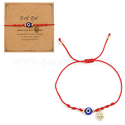 Handmade Adjustable Blue Evil Eye Glass Braided Bead Bracelets with Stainless Steel Religion Hamsa Hand for Women&nbsp;KO5639-1