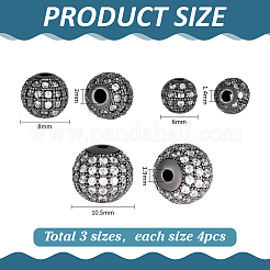 12Pcs 3 Styles Brass Micro Pave Cubic Zirconia Beads&nbsp;KK-PH0004-88B