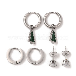 3 Pairs 3 Styles Christmas 304 Stainless Steel Hoop & Studs Earrings Set for Women&nbsp;EJEW-K279-11B-P