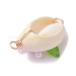 Natural Cowrie Shell Copper Wire Wrapped Flower Pendants&nbsp;PALLOY-JF03833