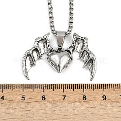 Halloween Alloy Heart with Bat Wings Pendant 201 Stainless Steel Box Chain Necklaces for Women Men&nbsp;NJEW-A056-01P