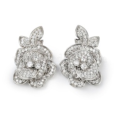 Flower Brass Micro Pave Clear Cubic Zirconia Stud Earrings&nbsp;EJEW-K308-08P