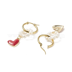 Shell Pearl Beaded Ring with Alloy Heart Dangle Hoop Earrings&nbsp;EJEW-TA00172